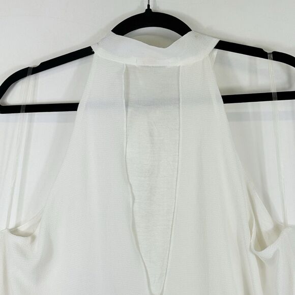 Cha Cha Vente Womens Medium Ivory Crinkle Crepe Tie Front Halter Tank Top Shirt - Picture 6 of 8